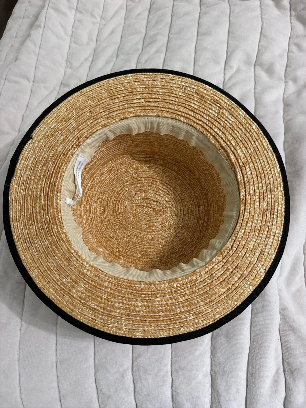 Girls Zara Tan Straw Boater Hat with Black Band